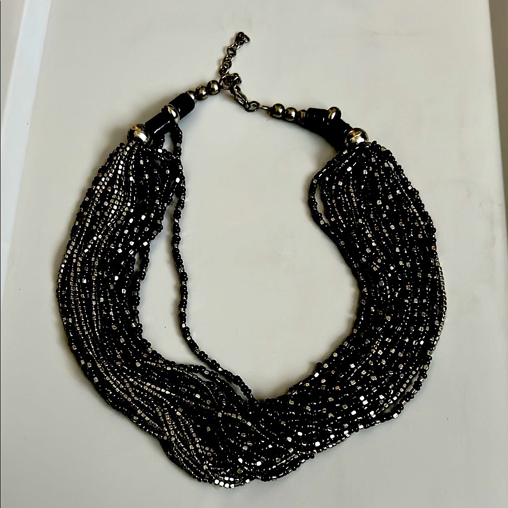 Chunky Black and Silver Multi-Strand Necklace